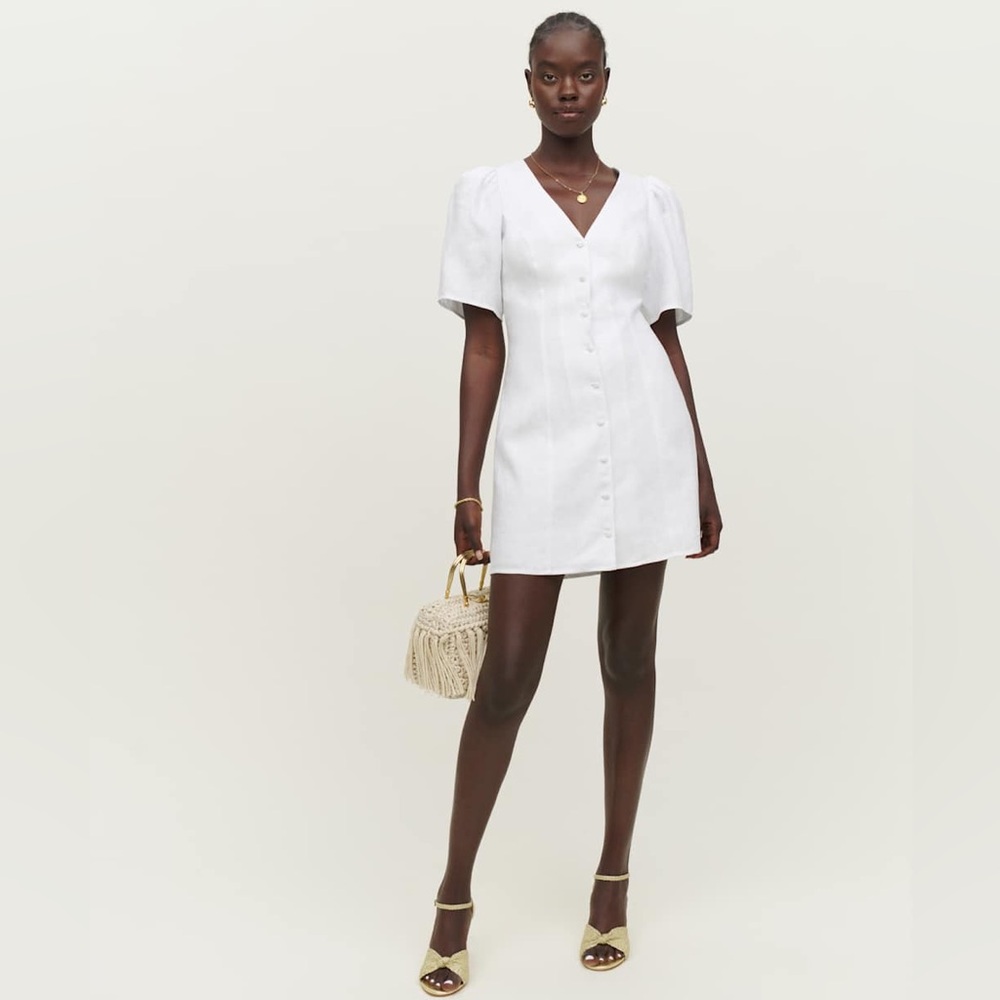 Reformation Joelle Cotton Linen Mini Dress in White Size 0